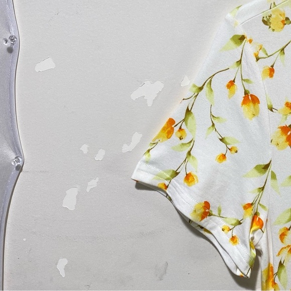 Longyuan Women's Medium White & Yellow Floral Short Sleeve Mini Dress - Picture 3 of 14